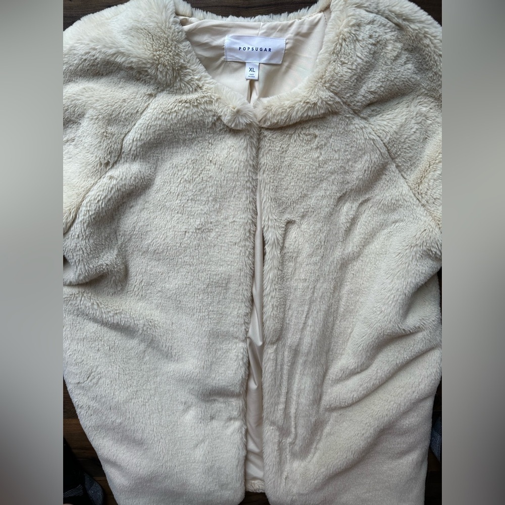 POPSUGAR Faux Fur Teddy Coat – Ivory/Cream | Size XL - Picture 3 of 8